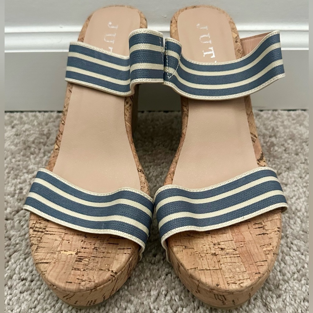 Striped Cork Wedge Sandals